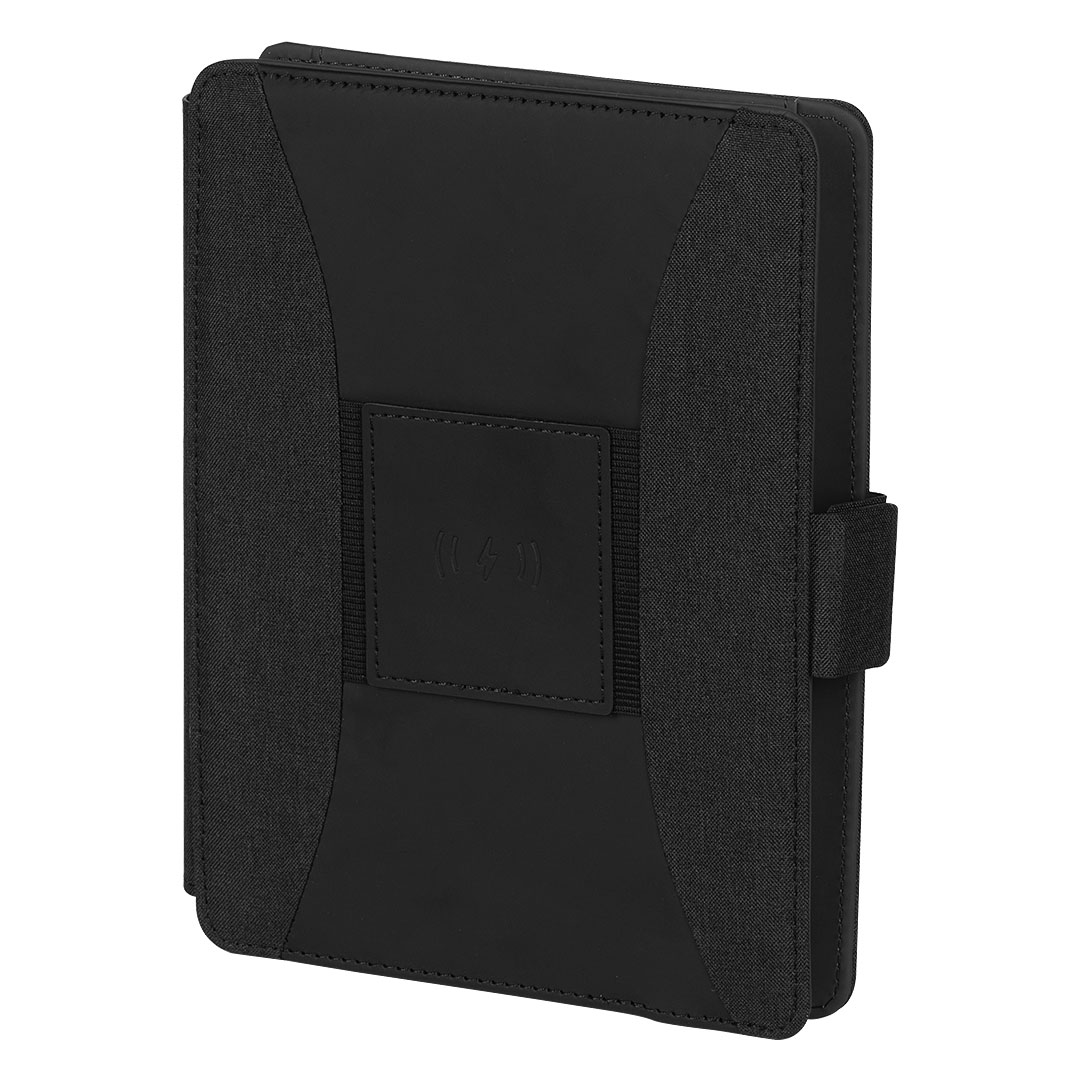 DARWIN, portfolio sa notesom a5, pomoćnom baterijom 5.000 mah i bežičnim punjenjem 15w, crni
